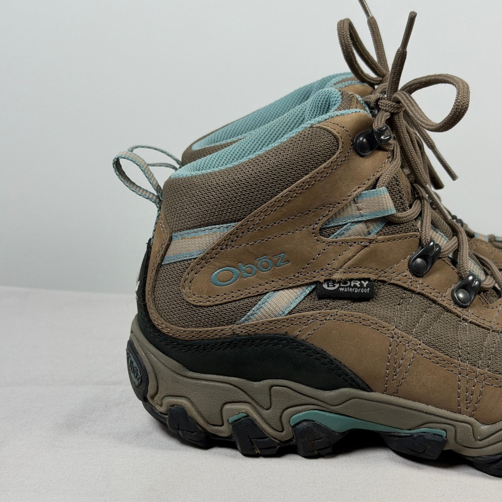 Oboz Bridger Mid B-DRY Waterproof Hiking Trail Boots Brown Teal Womens Size 8 - Picture 5 of 16